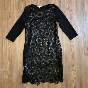 Black Long Sleeve Faux Leather Floral Dress